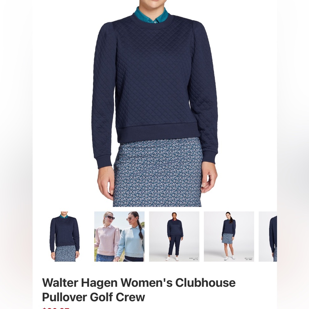 Women Walter Hagen Dark Navy and Cream Women's Pullover Crew - Picture 2 of 6